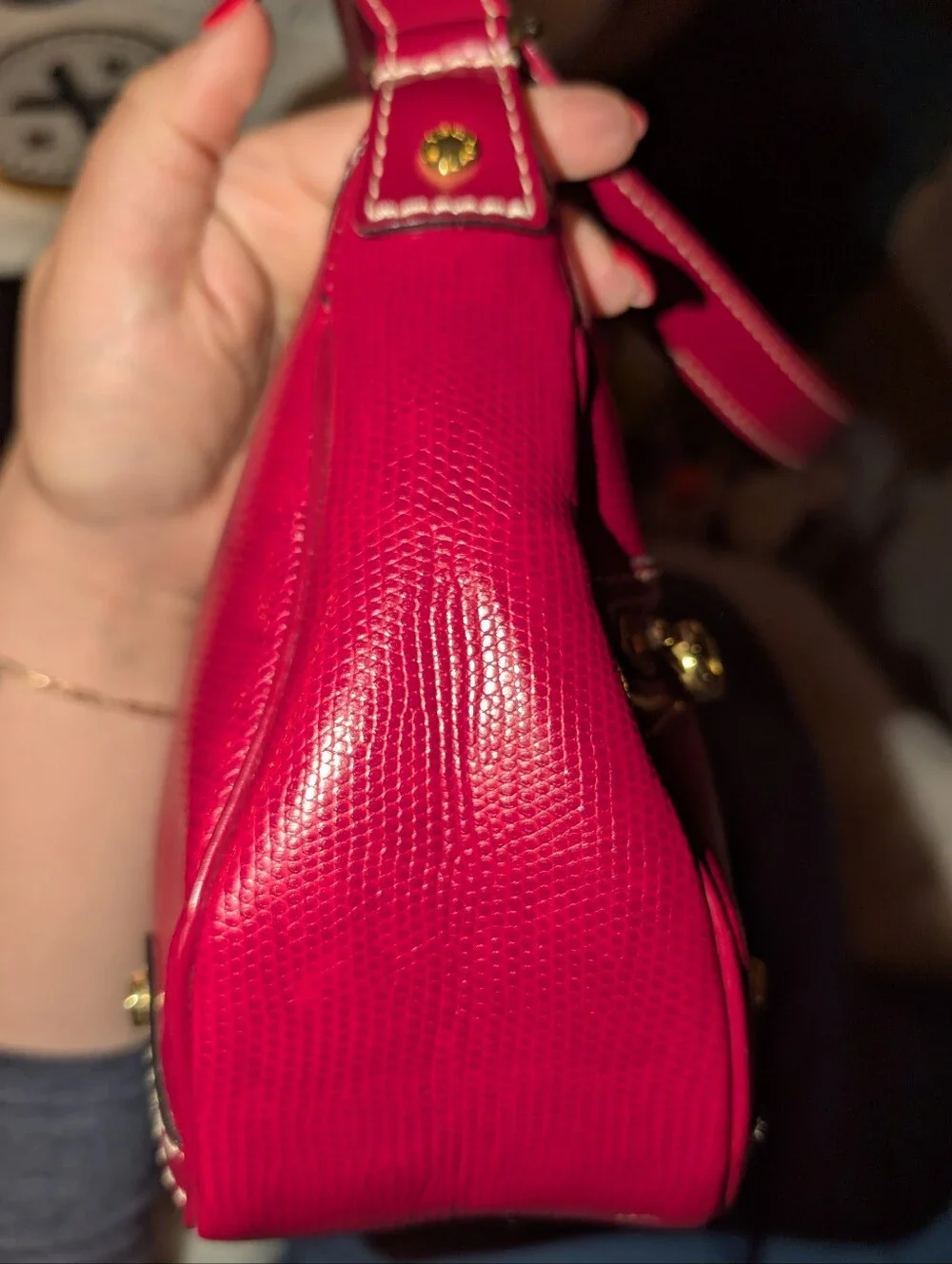 💄✨VEUC RARE Auth Lancel Lizard Skin Selleria Hobo Red Shoulder Bag